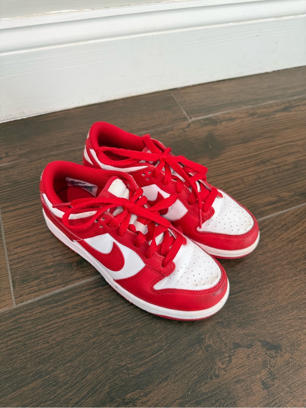 Nike Kids Red and White dunks size 2y